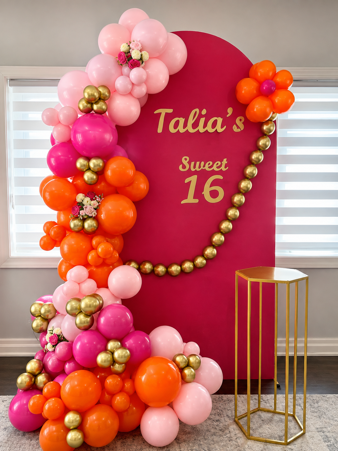 Sweet Pink & Orange Floral Balloon Backdrop Arch